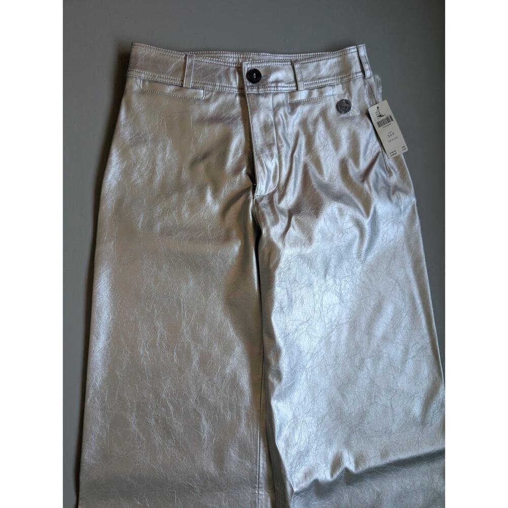 NWT Maeve The Ettie HR Crop Faux-leather Wide-Leg Pants Sz 24P Silver #7D532 - Picture 4 of 10